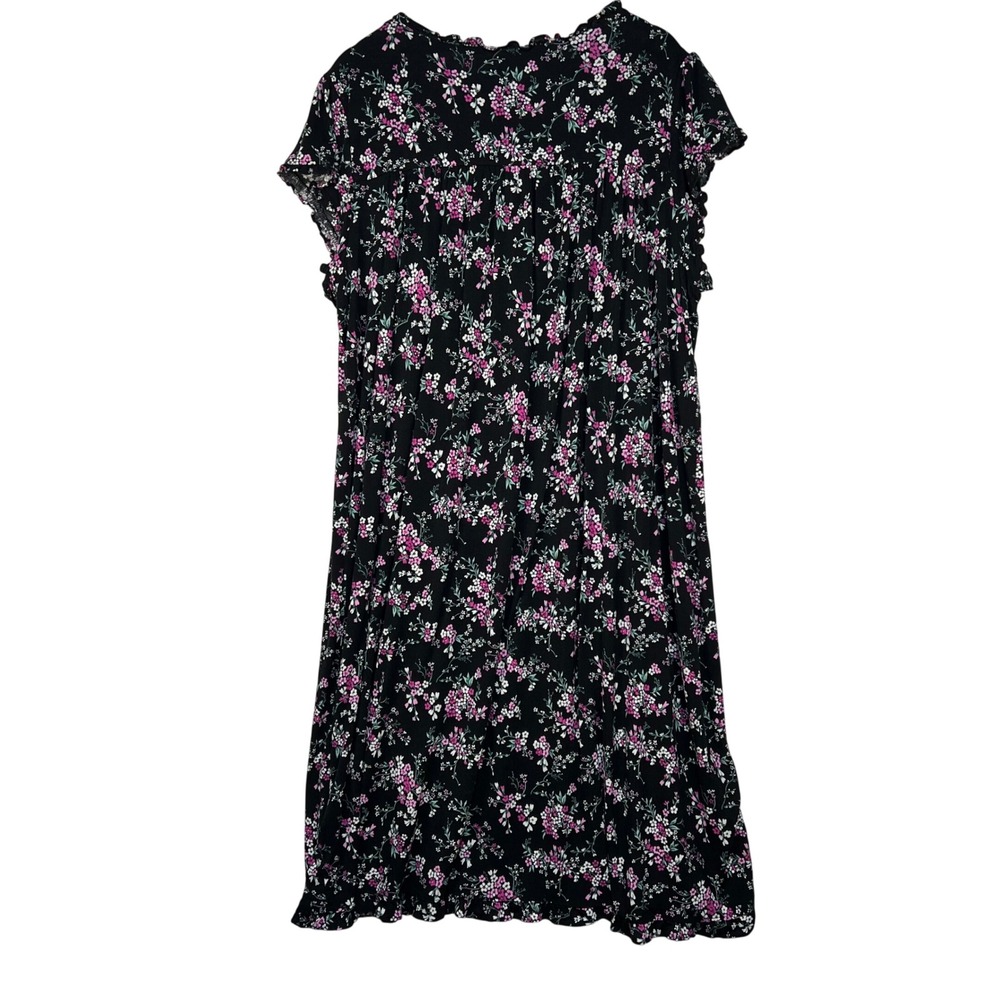 Eileen West Black Floral Nightgown Daydress 2X Short Sleeve Lace Trim Cotton - Picture 3 of 9